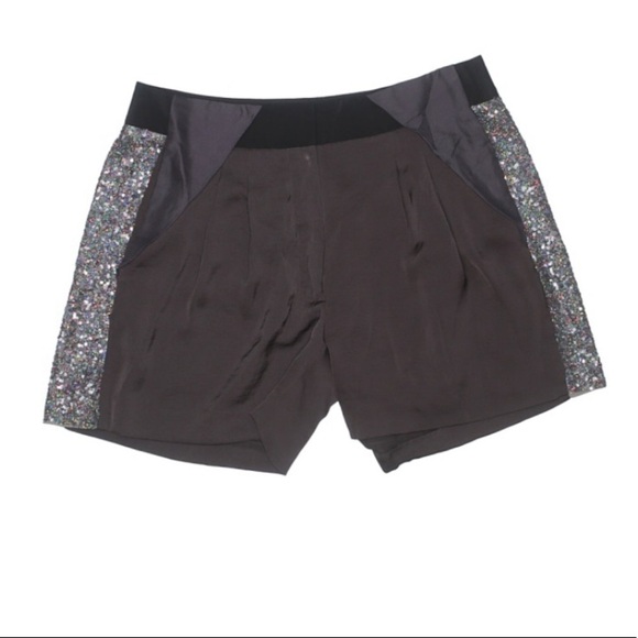 Rebecca Taylor Pants - Rebecca Taylor Silk Pleated Sequin silver shimmer dress evening shorts 4